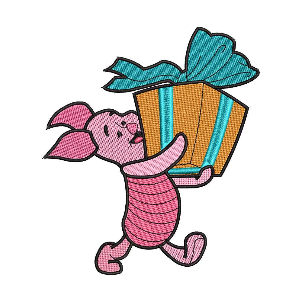 Tiny Pink Pig with Gift Embroidery Design - 02060195