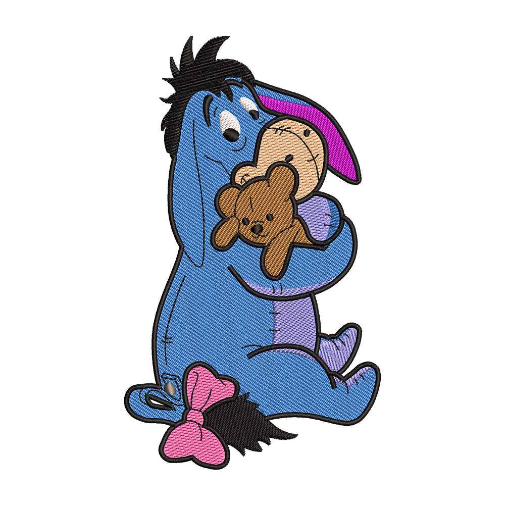 Gloomy Donkey Hugging Teddy Bear Embroidery Design - 02060196