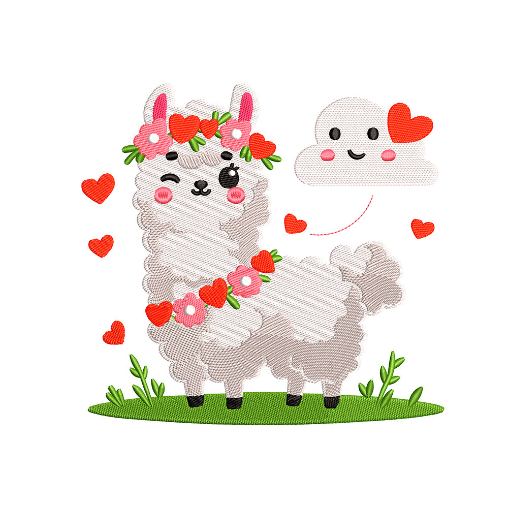 Cute Llama embroidery designs Valentine's day - 021208