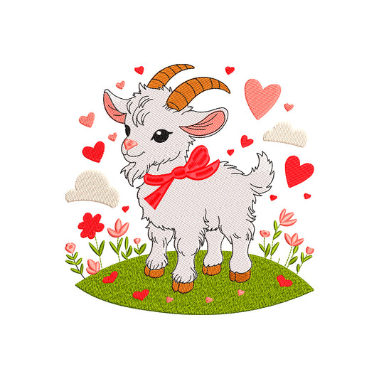 Cute goat embroidery designs Valentine's day - 021209