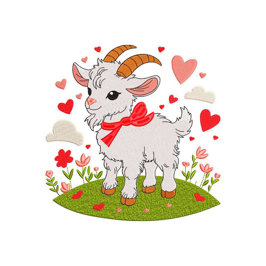 Cute goat embroidery designs Valentine's day - 021209