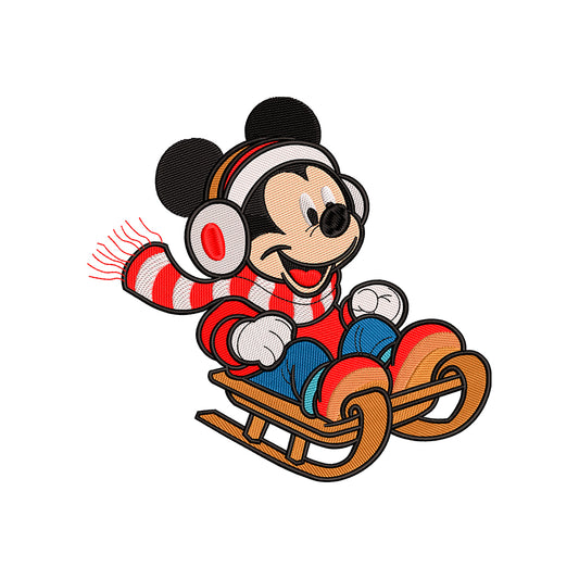 Embroidery designs Mickey riding a sleigh - 021211