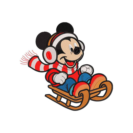 Embroidery designs Classic Cartoon Mouse riding a sleigh - 021211