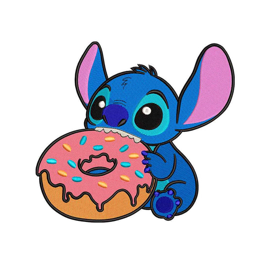 Blue Alien Pet eating donut embroidery designs - 021218