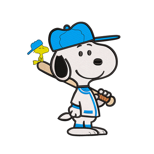 Snoopy playing baseball embroidery designs - 021220