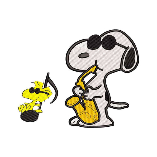 Cute Beagle Dog playing music embroidery designs - 021237