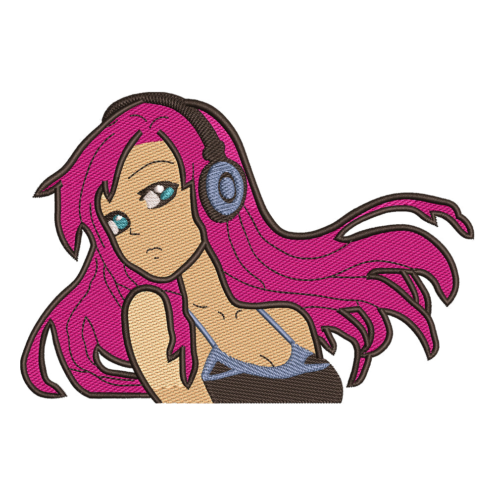 Anime Girl with Headphones embroidery designs for machine - 021275