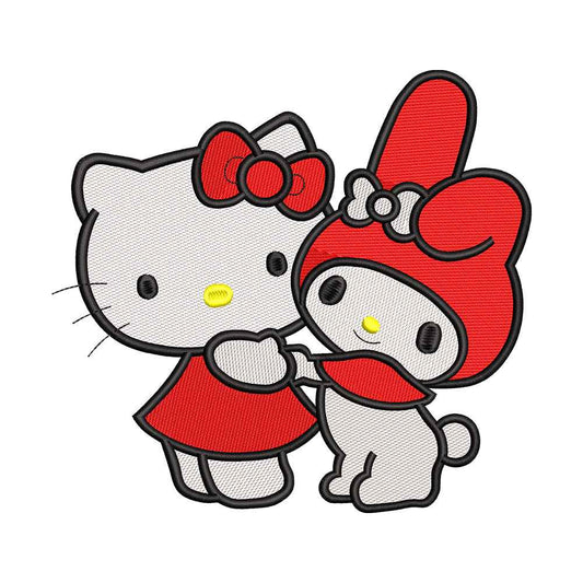 Cute White Cat and Sweet Pink Rabbit embroidery designs for machine - 021287
