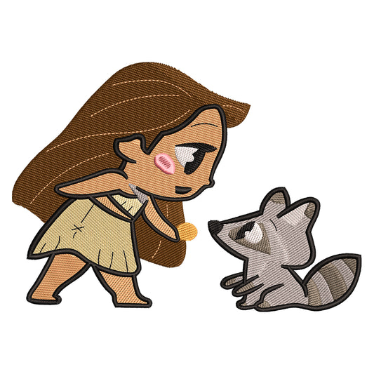 Pocahontas and Meeko embroidery designs for machine - 022547