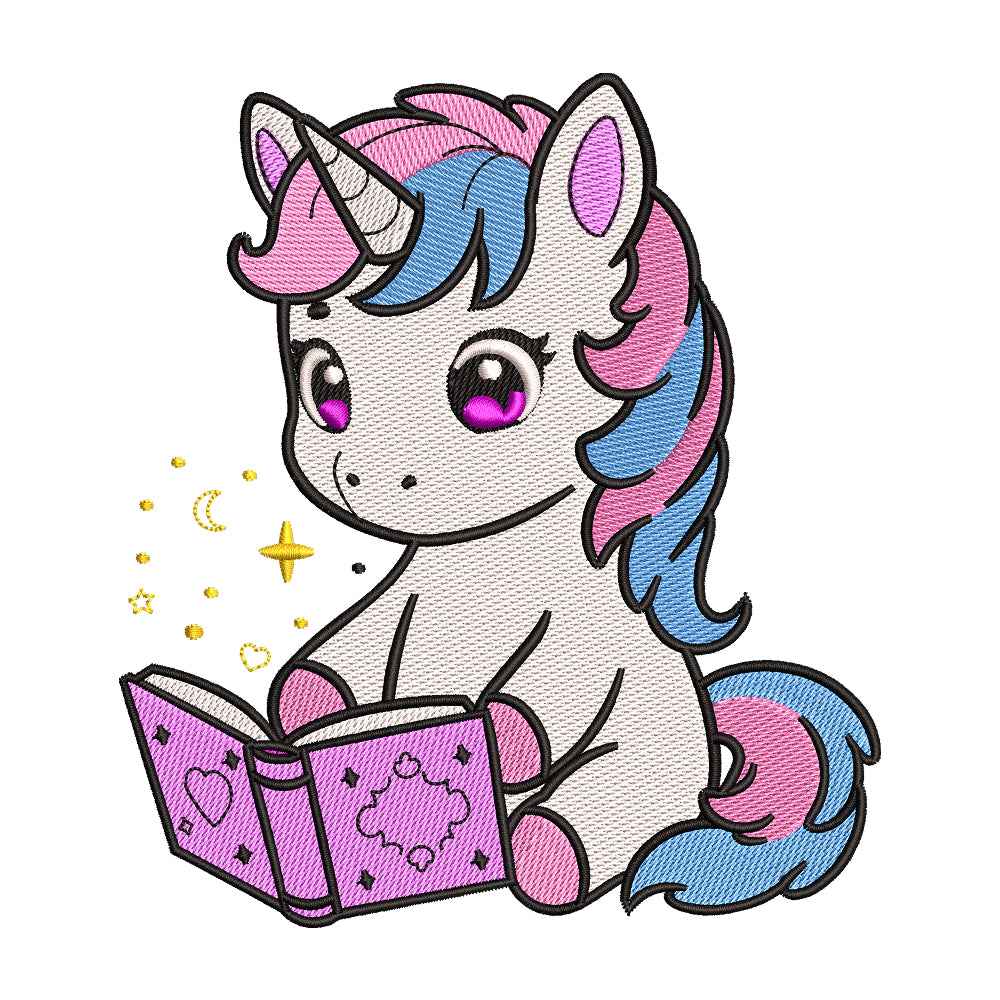 Magical Reading Unicorn embroidery designs for machine - 022558