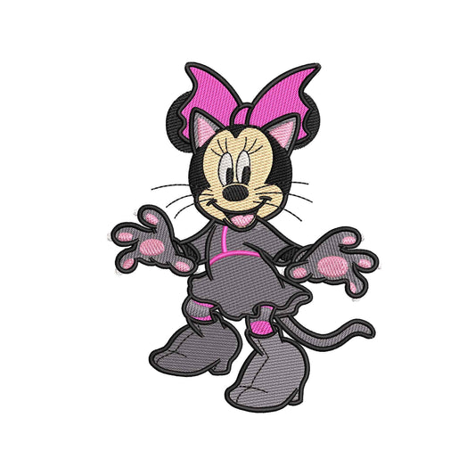 Halloween embroidery designs Polka Dot Mouse wearing cat dress - 05052401