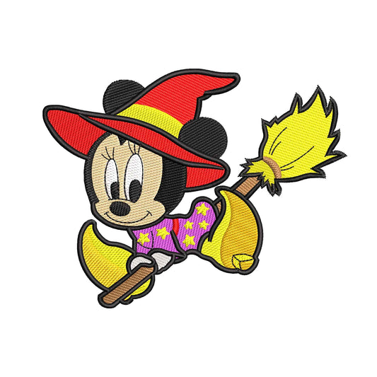 Halloween embroidery designs Baby Polka Dot Mouse wearing witch dress - 05052408