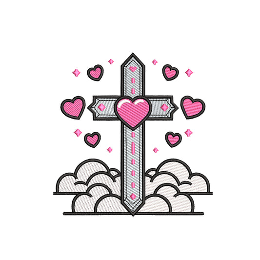 Cross with hearts embroidery designs for machine - 09052420