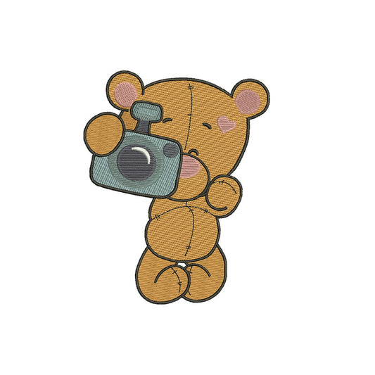 Bear with the camera embroidery designs - 110006