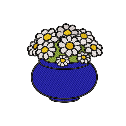 A vase of white daisies embroidery designs flowers - 12062401