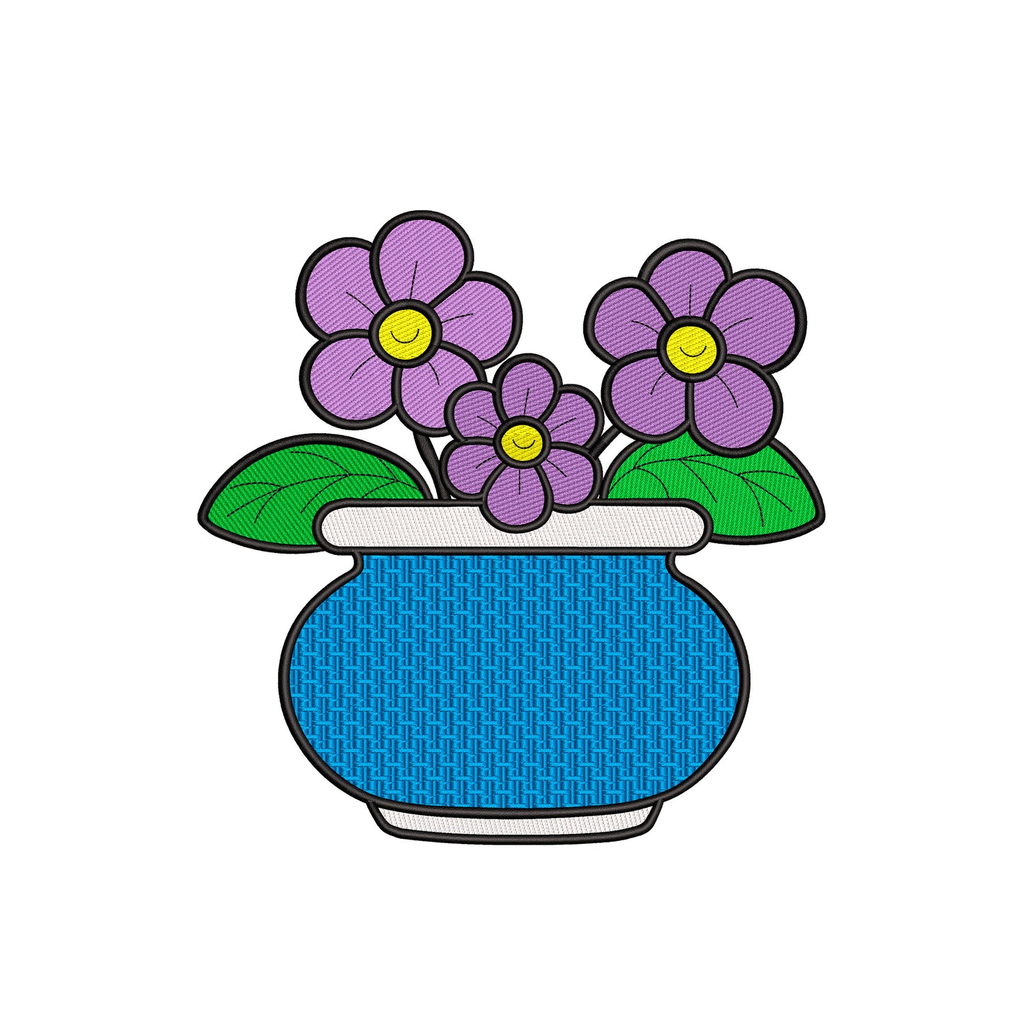 A vase of purple violets embroidery designs flowers - 12062406