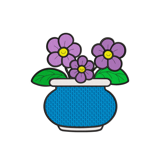 A vase of purple violets embroidery designs flowers - 12062406