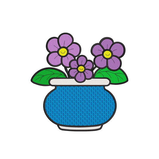 A vase of purple violets embroidery designs flowers - 12062406