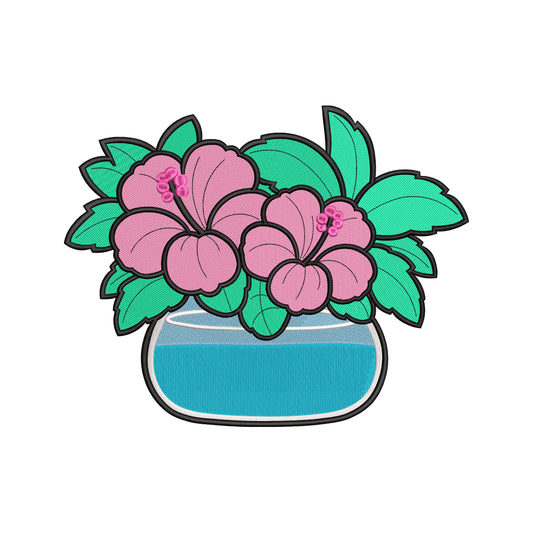 A vase of tropical hibiscus embroidery designs flowers - 12062409