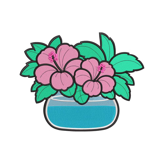 A vase of tropical hibiscus embroidery designs flowers - 12062409