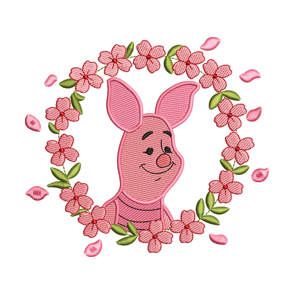 Piglet in Cherry Blossom Wreath Embroidery Design - 190408