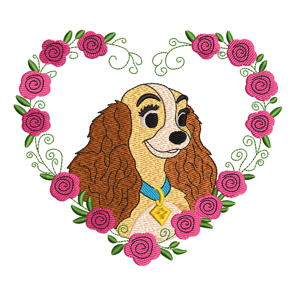 Lady in Rose Heart Wreath Embroidery Design - 190409