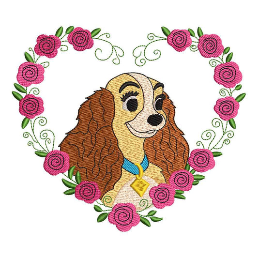 Lady in Rose Heart Wreath Embroidery Design - 190409