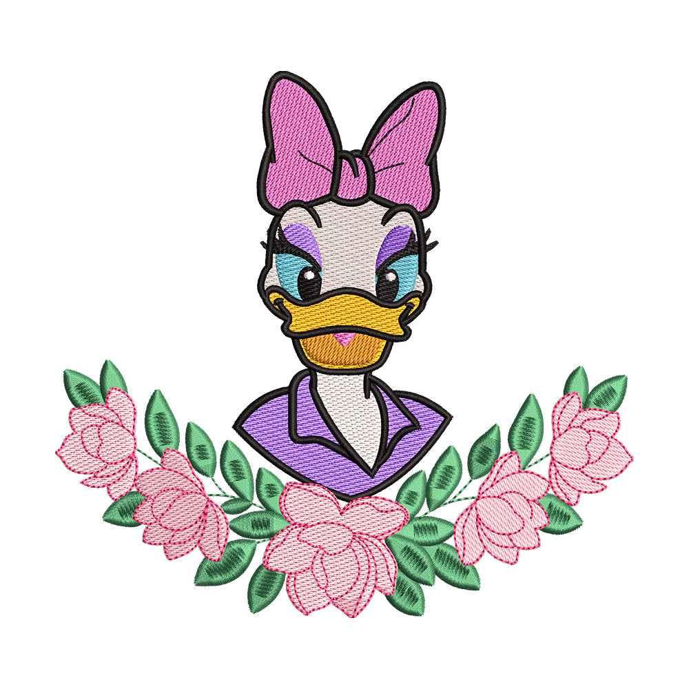 Cute Duck with Floral Swag Embroidery Design - 190410