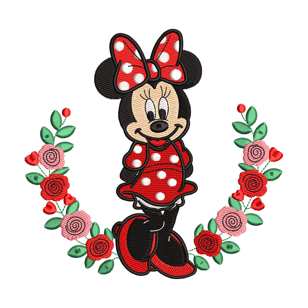 Minnie Mouse with Rose Wreath Embroidery Design - 190411