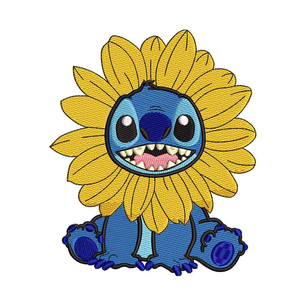 Blue Alien Pet as a Sunflower Embroidery Design - 190412
