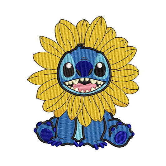Blue Alien Pet as a Sunflower Embroidery Design - 190412