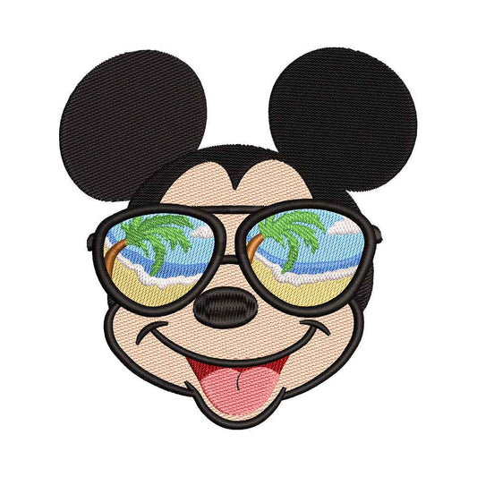 Classic Cartoon Mouse with Beach Sunglasses Embroidery Design - 190414