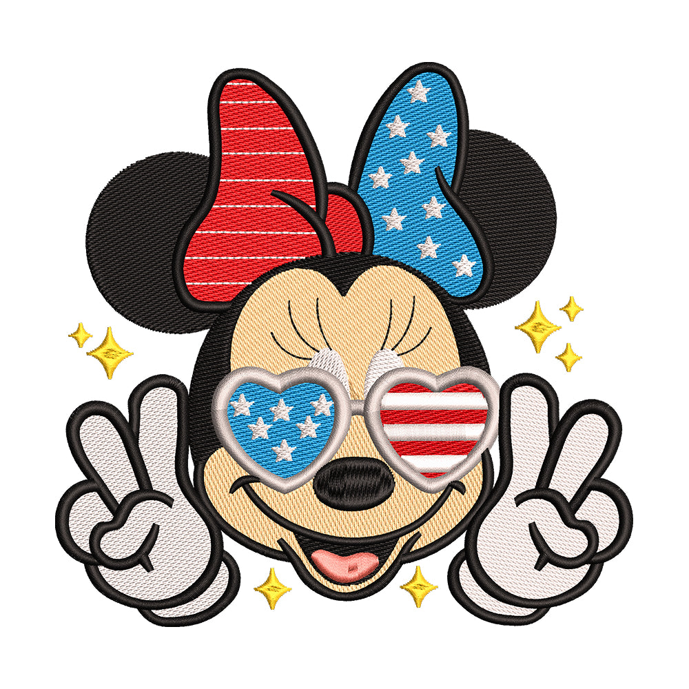 Patriotic Minnie Mouse Embroidery Design - 190417
