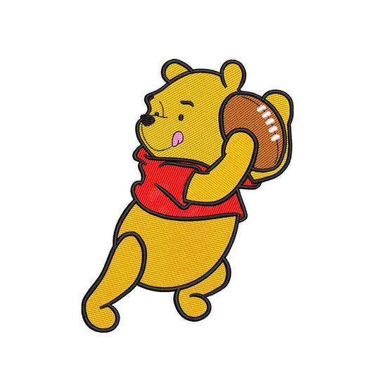 Cute Yellow Bear playing football embroidery design - 191104