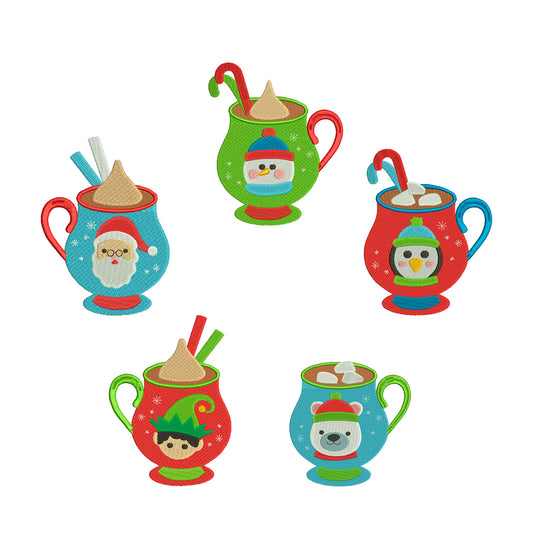 Christmas embroidery bundle hot drinks