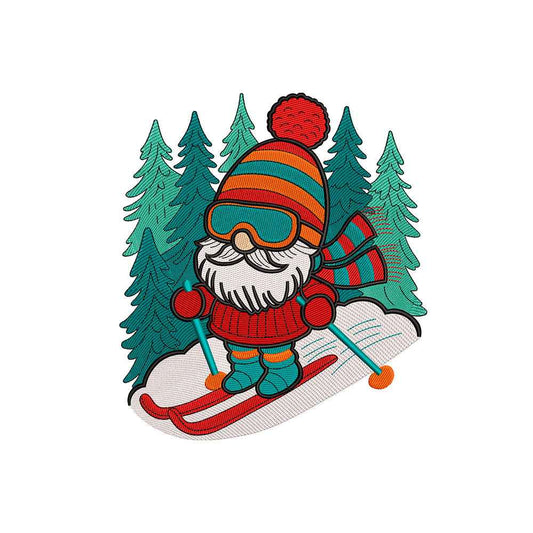 Skiing gnome embroidery designs - 231011