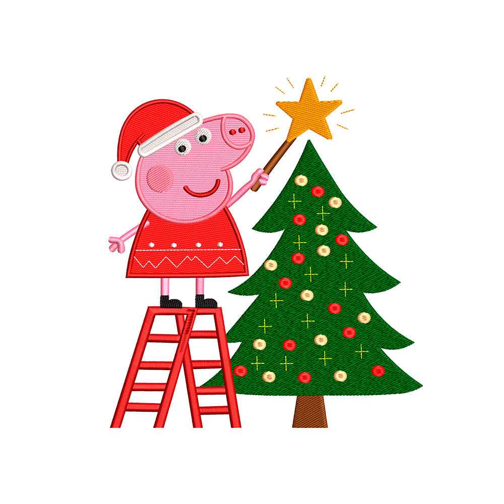 Pink Cute Pig Christmas Embroidery designs for machine - 231030