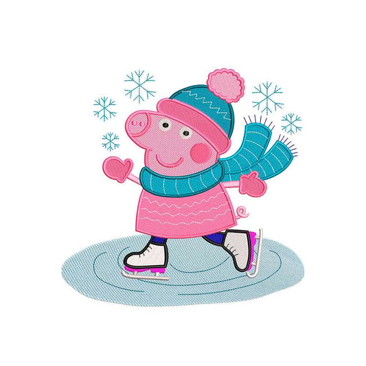 Pink Cute Pig winter embroidery designs for machine - 231031