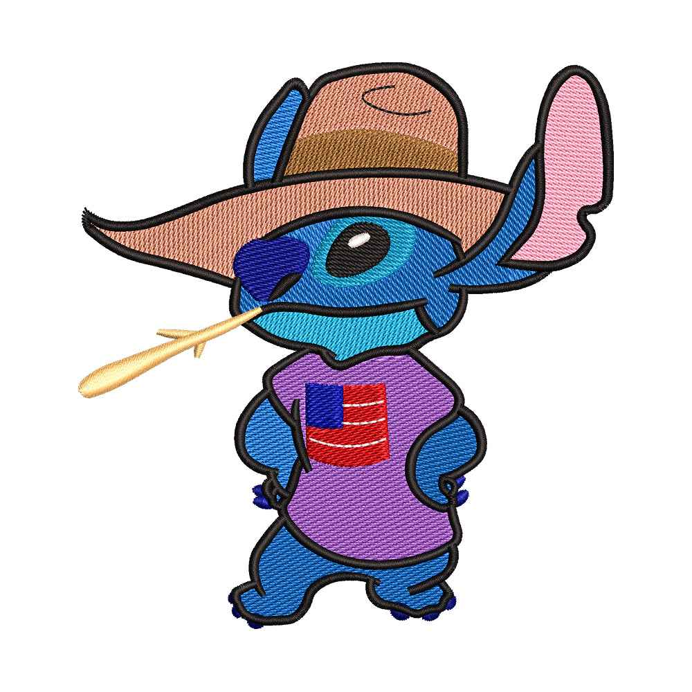 Patriotic Cowboy Blue Alien Pet Embroidery Design - 310306
