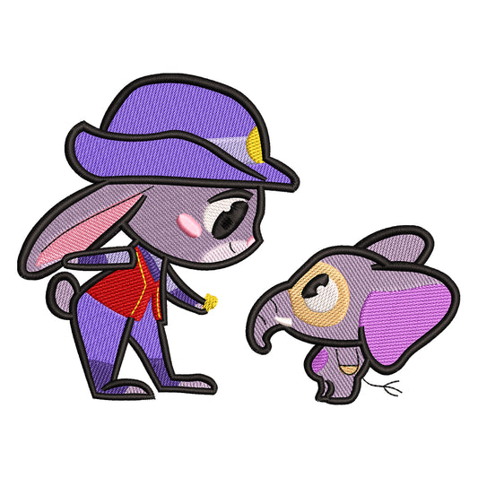 Cartoon Rabbit and Elephant Friends Embroidery Design - 310314