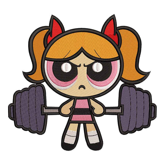 Superhero Little Girls Blossom Weightlifting Embroidery Design - 310317