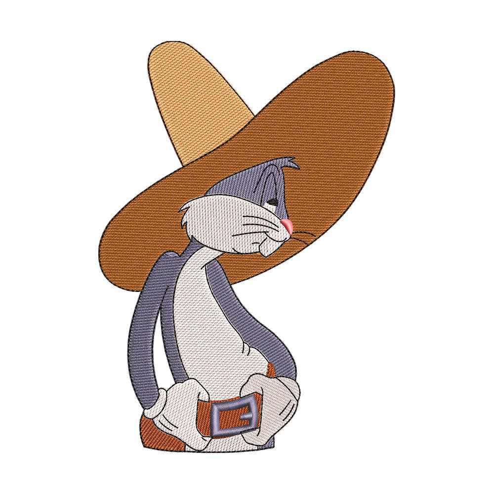 Grey Wise Rabbit in Sombrero Embroidery Design - 310322