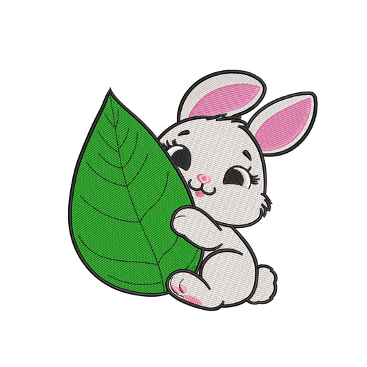 Cute Baby Bunny with Leaf Embroidery Design - 31032438