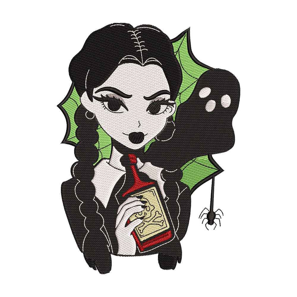 Wednesday Addams with Poison Bottle Embroidery Design - 310329