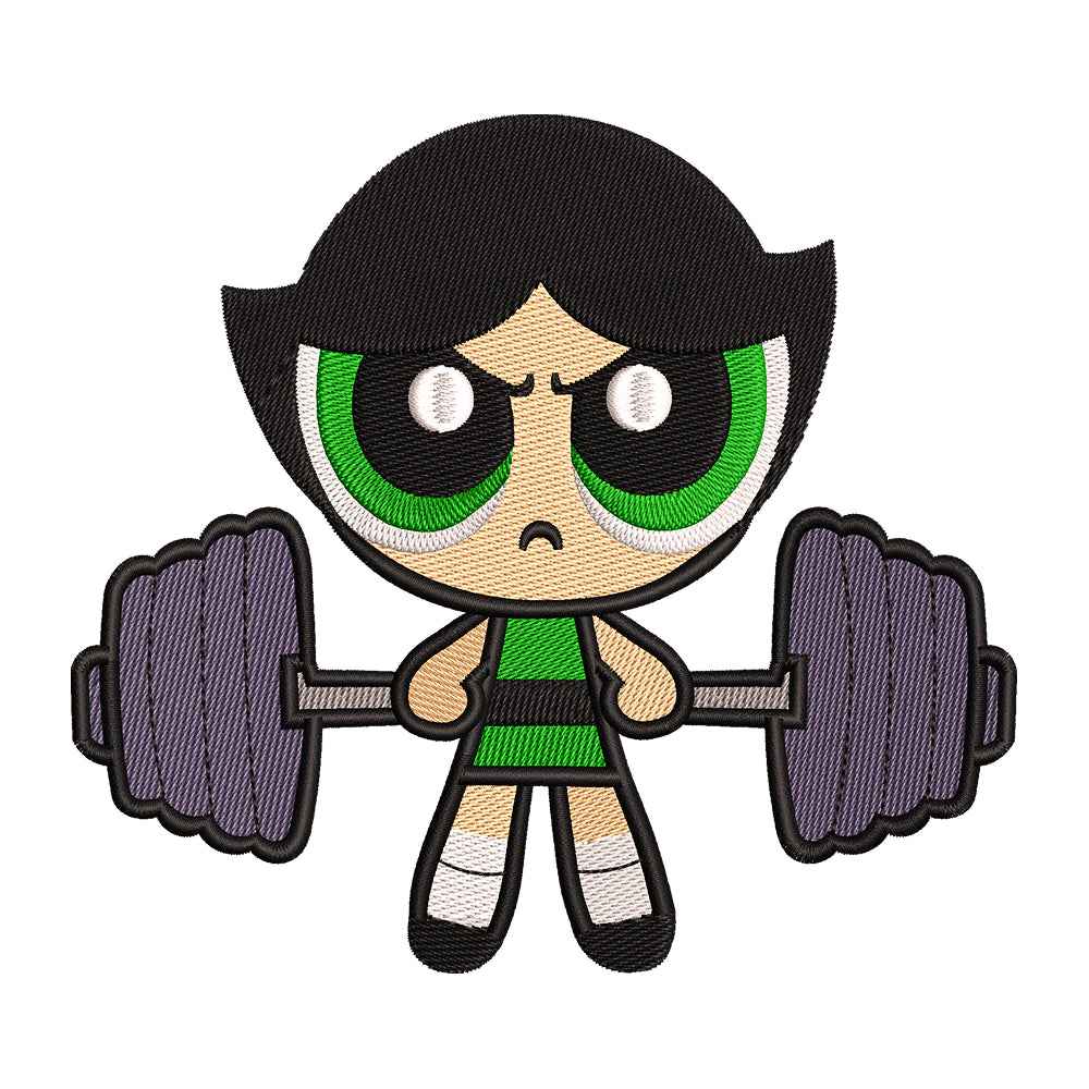 Superhero Little Girls Buttercup Weightlifting Embroidery Design - 310330