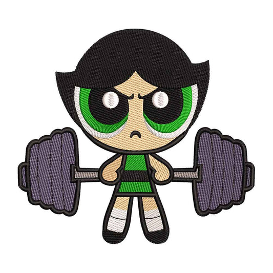 Superhero Little Girls Buttercup Weightlifting Embroidery Design - 310330