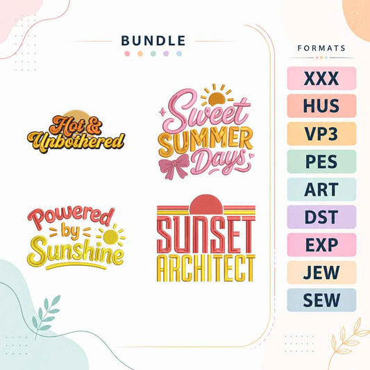 Summer Retro Quotes Embroidery Bundle Sunshine Vacation