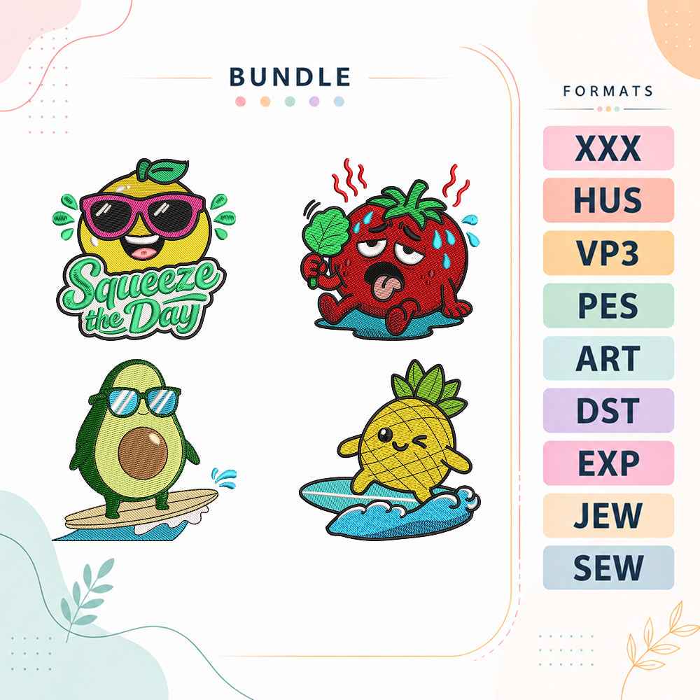 Cute Summer Fruit Embroidery Bundle Kawaii Lemon Pineapple Avocado