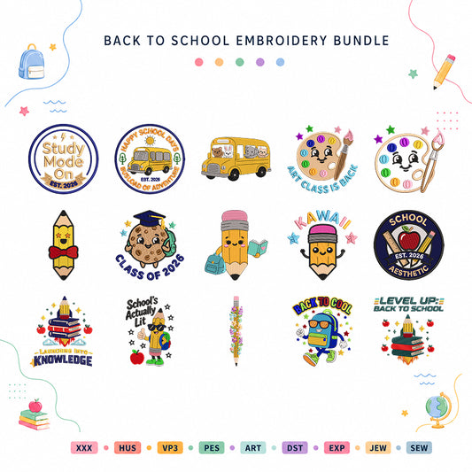 Cute Back To School Embroidery Bundle Kawaii School - BSG0000012
