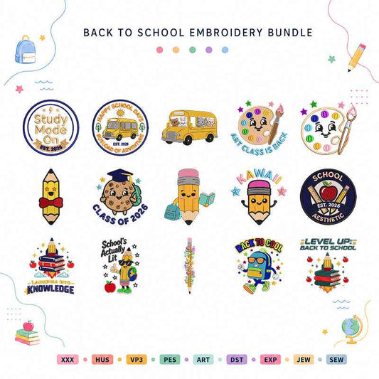 Cute Back To School Embroidery Bundle Kawaii School - BSG0000012